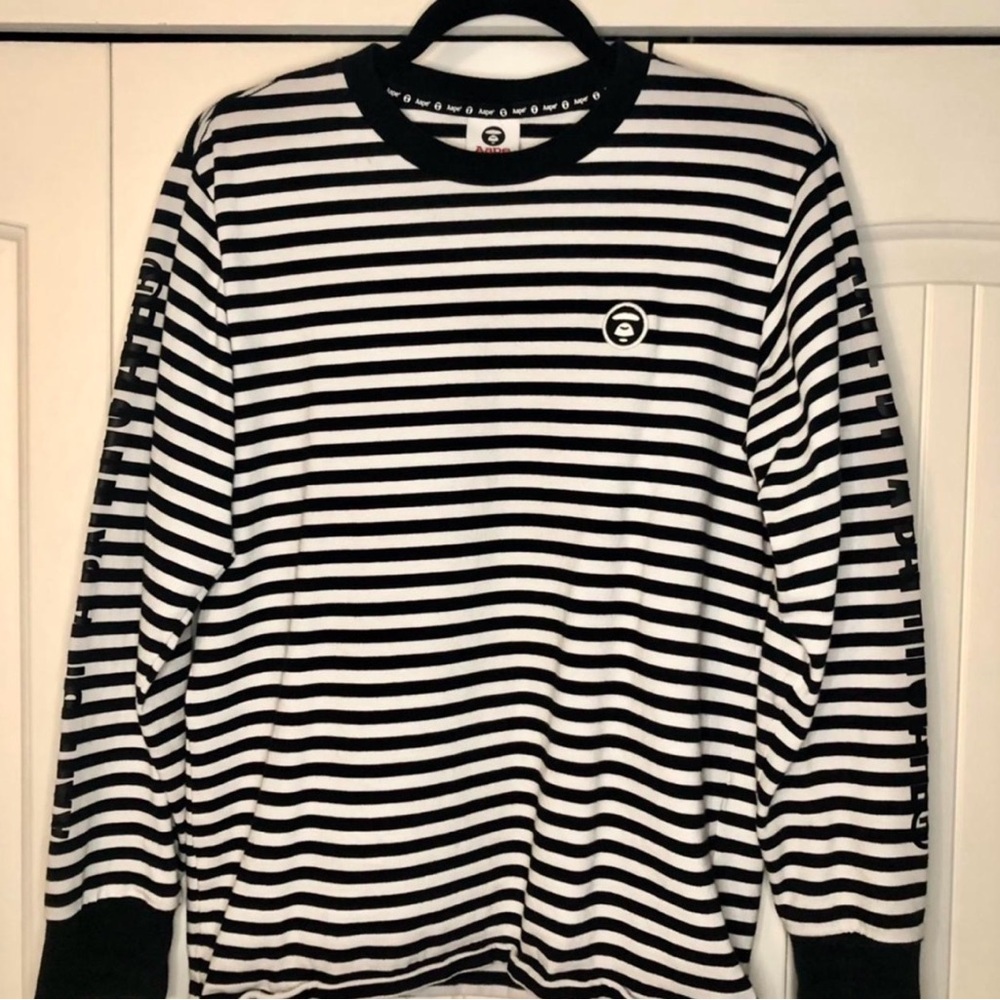 Bape Black and White Striped Long Sleeve Tee